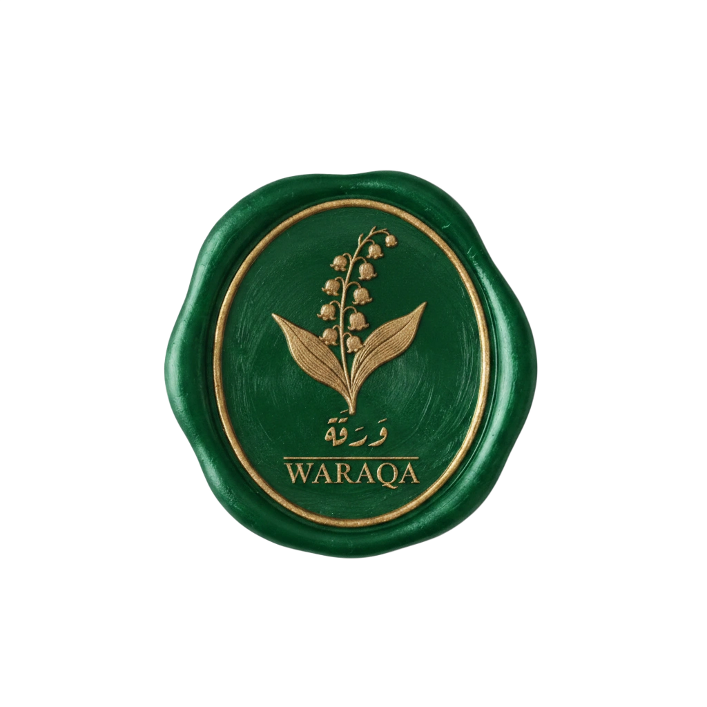 Emerald wax seal with a gold lily-of-the-valley sprig